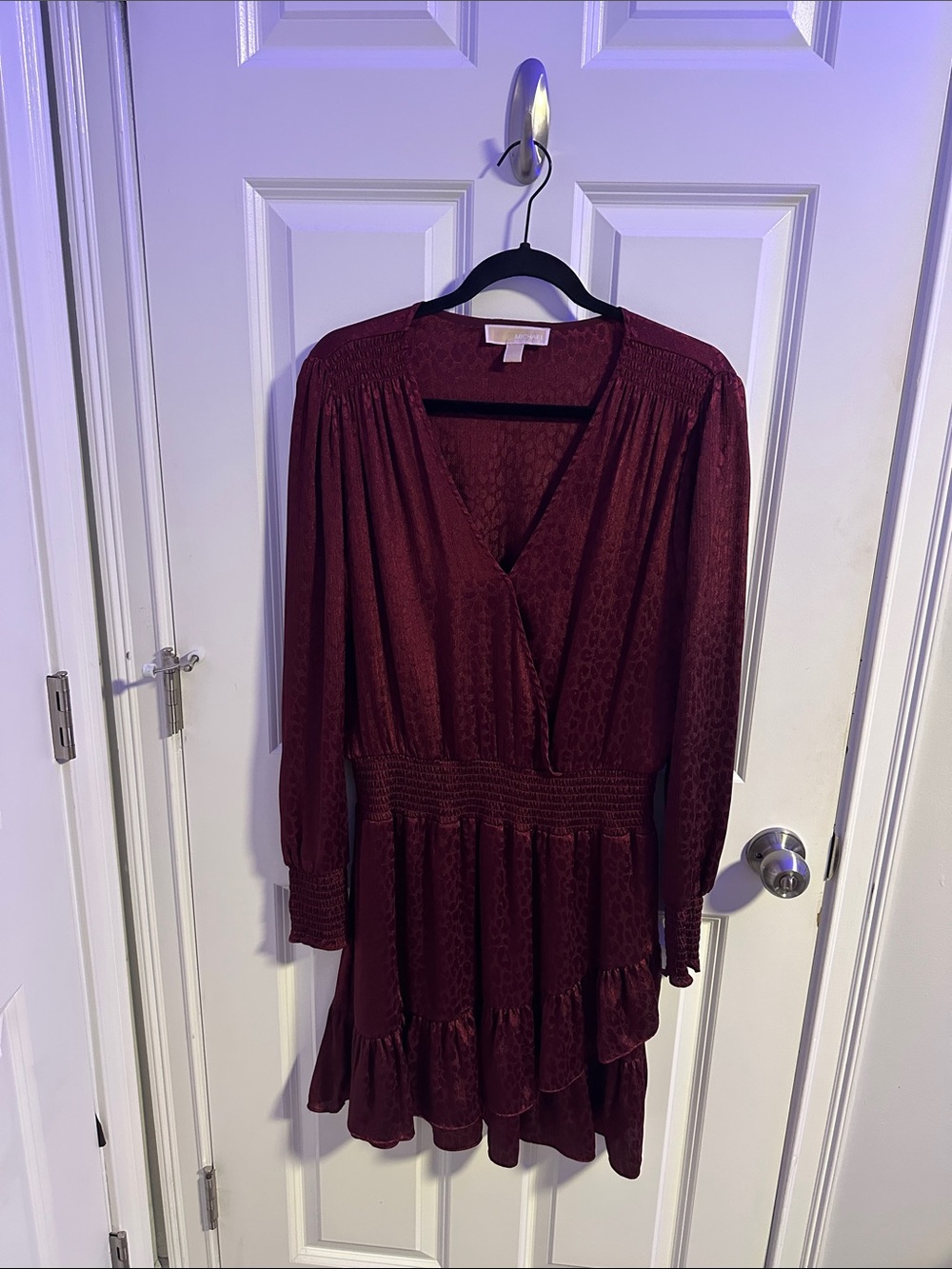 Michael Kors Women's Burgundy Long-Sleeve V-Neck Tiered Dress